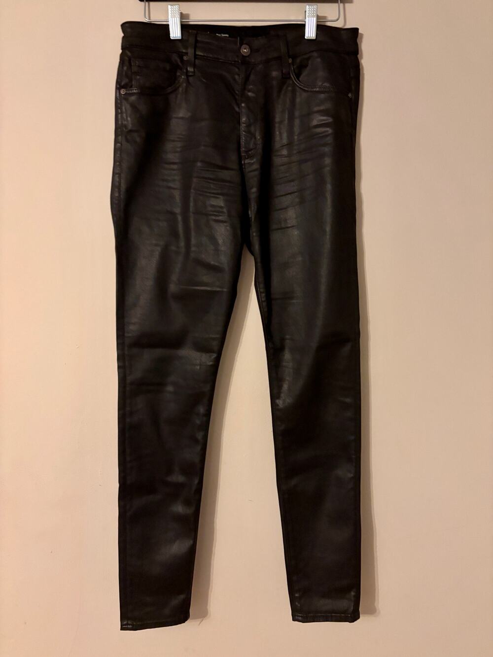 AG Farrah Jeans Womens 29 Black Coated High Rise Skinny Leather Look Pants